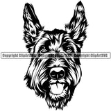 Scottish Terrier Dog Head Design Element Puppy Pup Head Purebred Pedigree Canine K-9 K9 Animal Portrait Doggy Face Cute Body Vector Clipart SVG