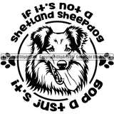 Shetland Sheepdog Quote If Its Not A Its Just A Dog Text Smile Face Design Element Puppy Pup Head Purebred Pedigree Canine K-9 K9 Animal Portrait Doggy Face Cute Body Vector Clipart SVG