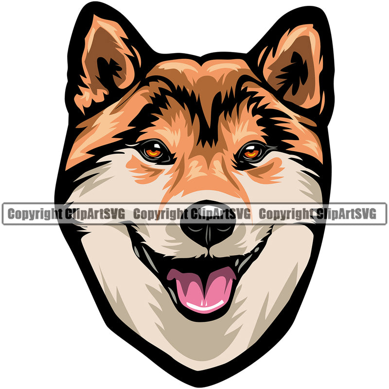 Shiba Inu Dog Color Head Smile Face Design Element Puppy Pup Head Purebred Pedigree Canine K-9 K9 Animal Portrait Doggy Face Cute Body Vector Clipart SVG