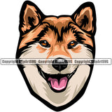 Shiba Inu Dog Color Head Smile Face Design Element Puppy Pup Head Purebred Pedigree Canine K-9 K9 Animal Portrait Doggy Face Cute Body Vector Clipart SVG