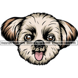 Shih Tzu Dog Color Head Cute Face Smile Face Design Element Puppy Pup Head Purebred Pedigree Canine K-9 K9 Animal Portrait Doggy Body Vector Clipart SVG