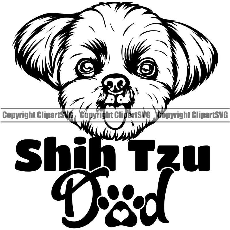 Shih Tzu Dad Dog With Text Smile Face Design Element Puppy Pup Head Purebred Pedigree Canine K-9 K9 Animal Portrait Doggy Face Cute Body Vector Clipart SVG
