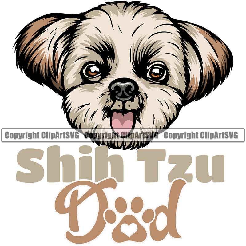 Shih Tzu Dad Dog With Color Text Design Element Smile Face Puppy Pup Head Purebred Pedigree Canine K-9 K9 Animal Portrait Doggy Face Cute Body Vector Clipart SVG
