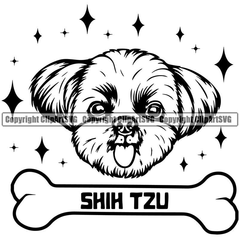 Shih Tzu Dog Quote Name Text Design Element Puppy Pup Head Purebred Pedigree Canine K-9 K9 Smile Face Cute Body Animal Portrait Doggy Vector Clipart SVG