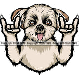 Shih Tzu Dog Rock And Roll Hand Sign Color Design Element Canine K-9 K9 Animal Portrait Doggy Smile Face Cute Body Vector Puppy Pup Head Purebred Pedigree Clipart SVG