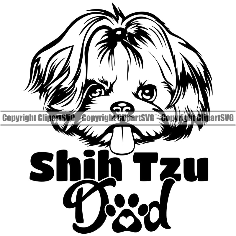 Shih Tzu Dad Dog Design Element Puppy Pup Head Purebred Pedigree Canine K-9 K9 Animal Portrait Doggy Smile Face Cute Body Vector Clipart SVG
