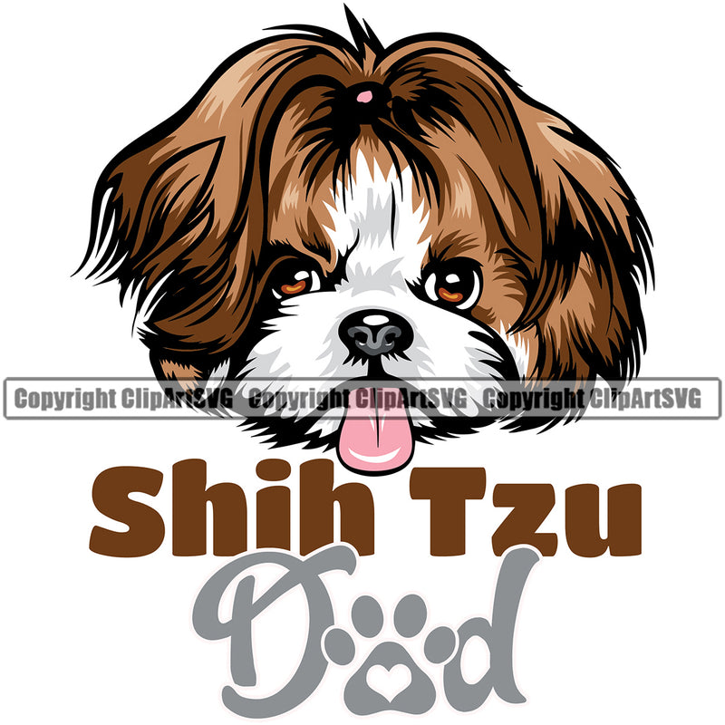 Shih Tzu Dog Dad With Text Color Design Element Puppy Head Purebred Doggy Smile Face Cute Body Pedigree Canine K-9 K9 Animal Portrait Vector Clipart SVG