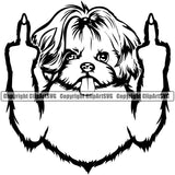 Shih Tzu Dog Middle Finger Design Element Puppy Purebred Pedigree Canine K-9 K9 Animal Portrait Doggy Smile Face Cute Body Pup Head Vector Clipart SVG