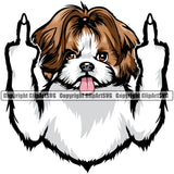 Shih Tzu Dog Middle Finger Color Head Design Element Puppy Pup Purebred Pedigree Canine K-9 K9 Animal Portrait Doggy Smile Face Cute Body Vector Clipart SVG