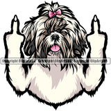 Shih Tzu Dog Middle Finger Color Design Element Puppy Head Purebred Pedigree Canine K-9 K9 Animal Portrait Doggy Smile Face Cute Body Vector Clipart SVG