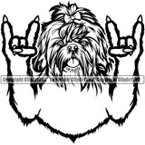 Shih Tzu Dog Rock And Roll Hand Sign Design Element Puppy Long Hair Pup Head Purebred Pedigree Canine K-9 K9 Animal Portrait Doggy Smile Face Cute Body Vector Clipart SVG
