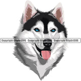 Siberian Husky Cute Dog Color Head Design Element Puppy Pup Purebred Pedigree Canine K-9 K9 Animal Portrait Doggy Smile Face Body Vector Clipart SVG