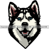 Siberian Husky Dog Color Head Design Element Puppy Pup Head Purebred Pedigree Canine K-9 K9 Animal Portrait Doggy Smile Face Cute Body Vector Clipart SVG