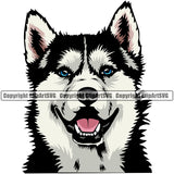 Siberian Husky Dog Smile Face Design Element Puppy Pup Head Purebred Pedigree Canine K-9 K9 Animal Portrait Doggy Cute Body Vector Clipart SVG