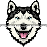 Siberian Husky Dog Head Color Design Element Puppy Pup  K9 Animal Portrait Doggy Smile Face Cute Body Purebred Pedigree Canine K-9Vector Clipart SVG