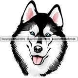 Siberian Husky Dog Color Head Design Element Canine K-9 K9 Animal Portrait Doggy Smile Face Cute Body Puppy Pup Head Purebred Pedigree Vector Clipart SVG
