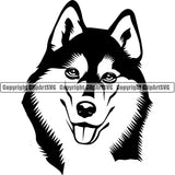Siberian Husky Dog Design Element Puppy Pup  Animal Portrait Doggy Smile Face Cute Body Head Purebred Pedigree Canine K-9 K9Vector Clipart SVG