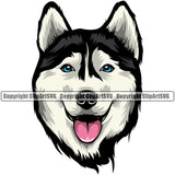 Siberian Husky Color Head Cute Dog Design Element Puppy Pup Purebred Pedigree Canine K-9 K9 Animal Portrait Doggy Smile Face Cute Body Vector Clipart SVG