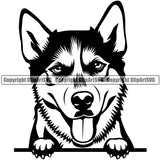 Siberian Husky Peeking Dog Design Element Puppy Canine K-9 K9 Animal Portrait Doggy Smile Face Cute Body Pup Head Purebred Pedigree Vector Clipart SVG