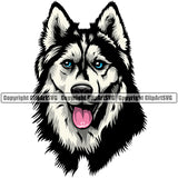 Siberian Husky Dog Head Color Cute Face Animal Design Element Puppy Pup Purebred Pedigree Canine K-9 K9 Portrait Doggy Body Vector Clipart SVG