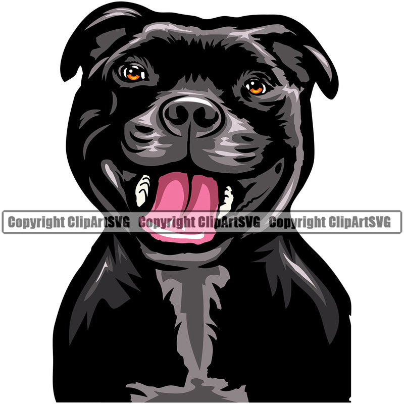 Staffordshire Bull Terrier Black Color Design Dog Element Puppy Pup Head Purebred Pedigree Canine K-9 K9 Animal Portrait Doggy Smile Face Cute Body Vector Clipart SVG