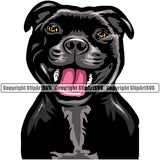 Staffordshire Bull Terrier Black Color Design Dog Element Puppy Pup Head Purebred Pedigree Canine K-9 K9 Animal Portrait Doggy Smile Face Cute Body Vector Clipart SVG