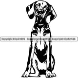 Vizsla Sitting Dog Design Element Puppy Pup Head Purebred Pedigree Canine K-9 K9 Animal Portrait Doggy Smile Face Cute Body Vector Clipart SVG