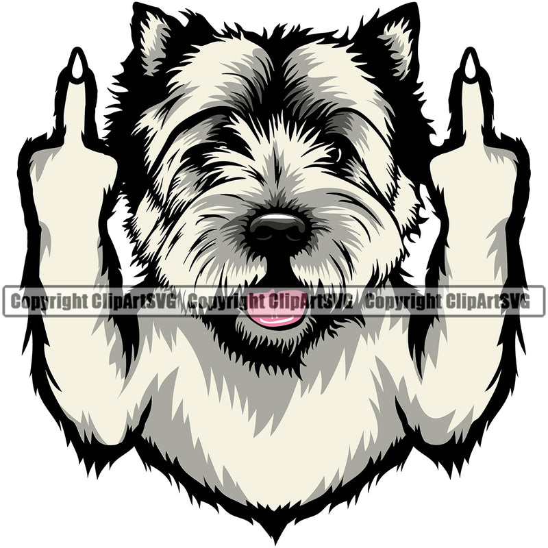 West Highland White Terrier Dog Color Design Element Middle Finger Puppy Pup Head Purebred Pedigree Canine K-9 K9 Animal Portrait Doggy Smile Face Cute Body Vector Clipart SVG