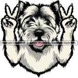 West Highland White Terrier Dog Peace Hand Sign Color Design Element Puppy Pup Head Purebred Pedigree Canine K-9 K9 Animal Portrait Doggy Smile Face Cute Body Vector Clipart SVG