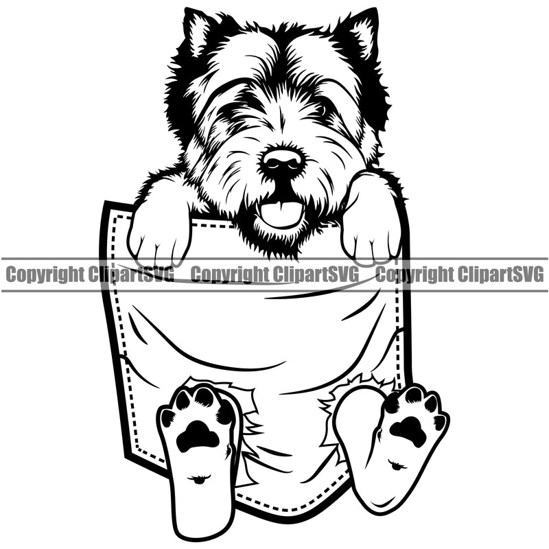 West Highland White Terrier Dog Hanging From Shirt Pocket White Design Element Tshirt T-Shirt Puppy Pup Head Purebred Pedigree Canine K-9 K9 Animal Portrait Doggy Smile Face Cute Body Vector Clipart SVG