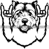 West Highland White Terrier Dog Rock And Roll Hand Sign Design Element Puppy Pup Head Purebred Pedigree Canine K-9 K9 Animal Portrait Doggy Smile Face Cute Body Vector Clipart SVG