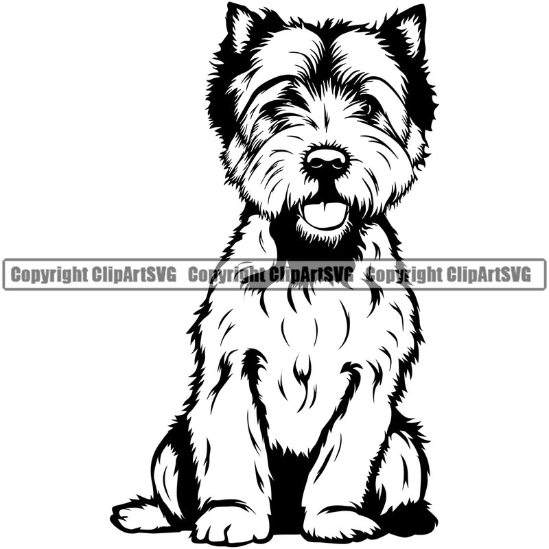 White Terrier Dog Sitting Design Element Puppy Pup K-9 K9 Animal Portrait Doggy Smile Face Cute Body Head Purebred Pedigree Canine Vector Clipart SVG