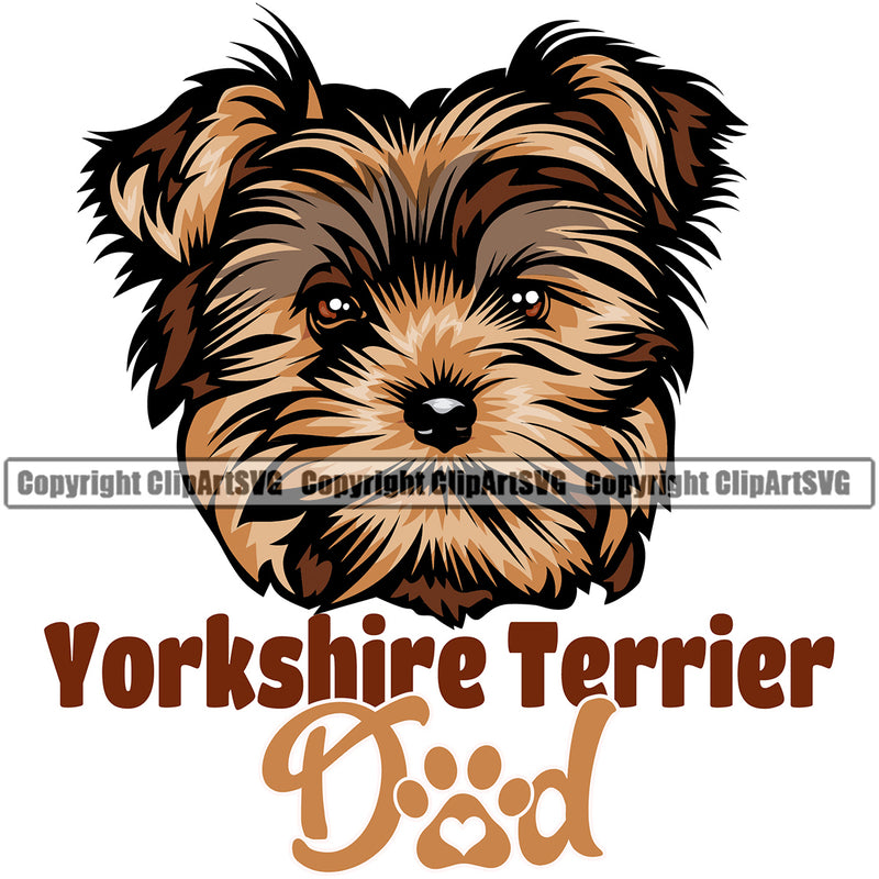 Yorkie Dad Dog With Yorkshire Terrier Text Color Design Element Puppy Pup Head Purebred Pedigree Canine K-9 K9 Animal Portrait Doggy Smile Face Cute Body Vector Clipart SVG