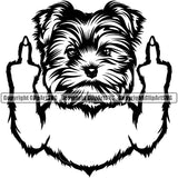 Yorkie Dog Middle Finger Hand Sign Design Element Puppy Pup Head Purebred Pedigree Canine K-9 K9 Animal Portrait Doggy Smile Face Cute Body Vector Clipart SVG