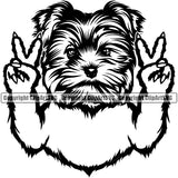 Yorkie Dog Peace Hand Sign Design Element Puppy Pup Head Purebred Pedigree Canine K-9 K9 Animal Portrait Doggy Smile Face Cute Body Vector Clipart SVG