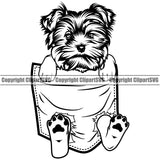 Yorkie Dog Hanging From Shirt Pocket Design Element Tshirt Puppy Pup Head Purebred Pedigree Canine K-9 K9 Animal T-Shirt Portrait Doggy Smile Face Cute Body Vector Clipart SVG