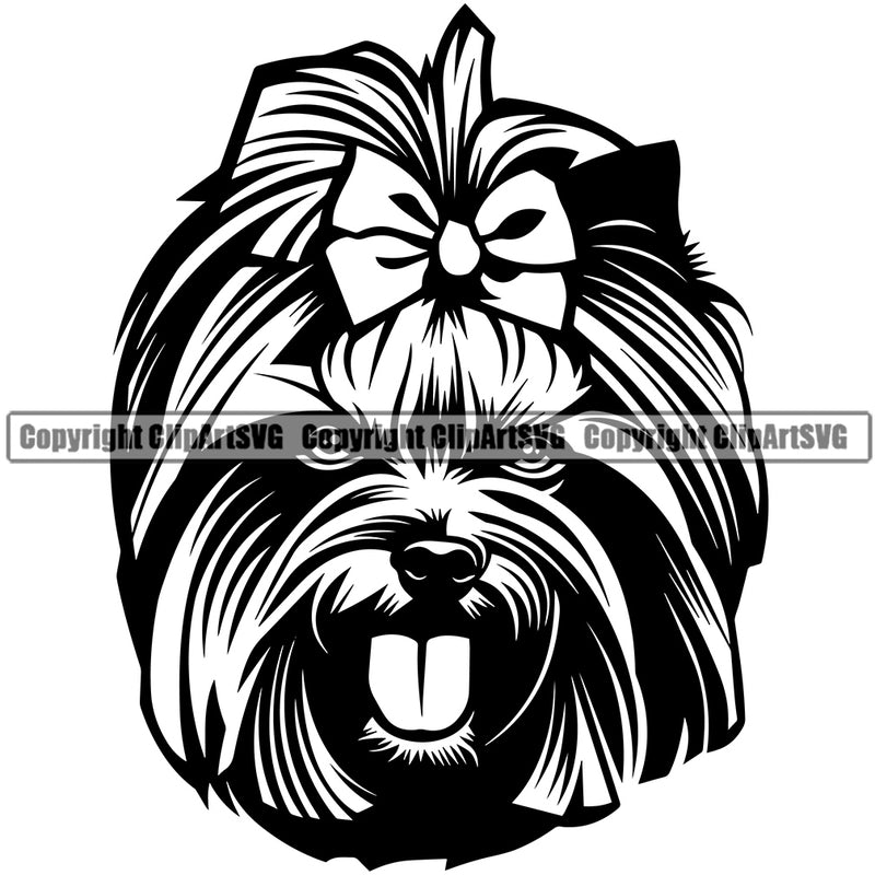 Yorkie Dog Head Design Element Long Hair Puppy Pup Head Smile Face Cute Body Purebred Pedigree Canine K-9 K9 Animal Portrait Doggy Vector Clipart SVG