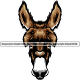 Donkey Donkeys Head Farm Domestic Animal Pet Face Mascot Cartoon Burro Mule Horse Livestock Color Symbol Clipart SVG
