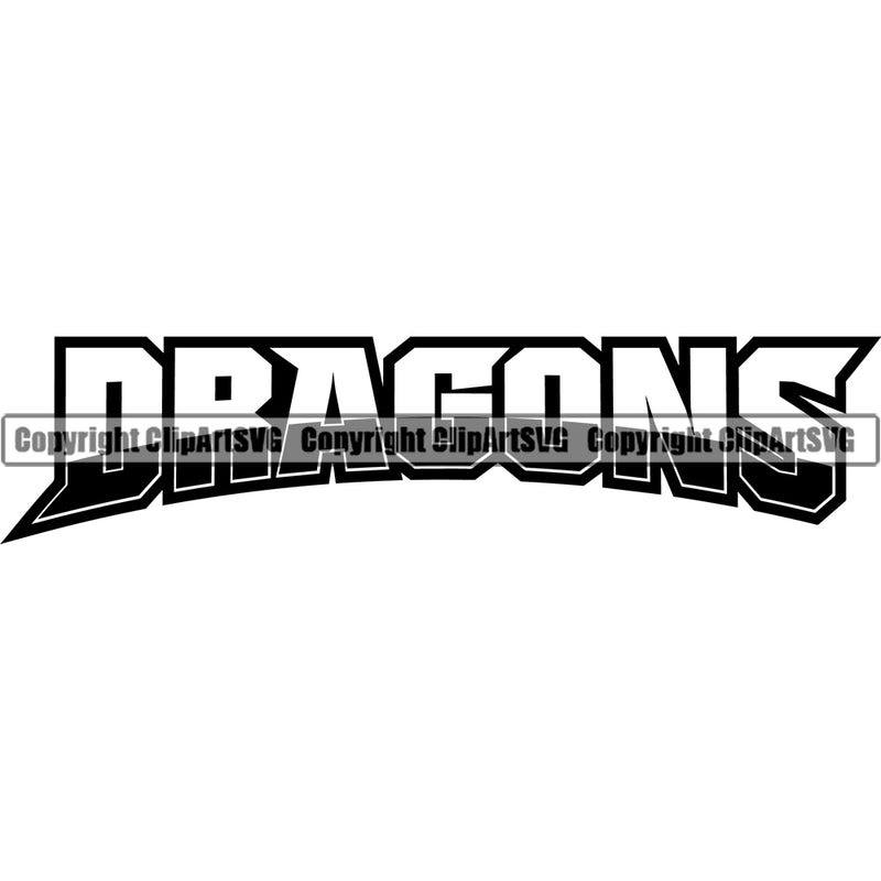 Dragon Dragons Mascot Animal Mythological Creature Monster Text Word Typography Lettering Logo Symbol Clipart SVG