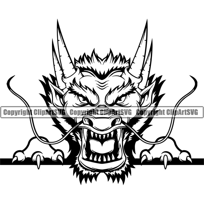 Dragon Dragons Mascot Animal Mythological Creature Monster Head Vector Peeking Peek-A-Boo Sports Team Game Fantasy eSport Emblem Logo Symbol Clipart SVG
