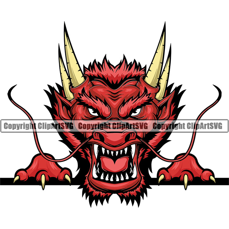 Dragon Dragons Mascot Animal Asian Monster Head Vector Peeking Peek-A-Boo Sports Team Game Fantasy eSport Emblem Logo Symbol Clipart SVG