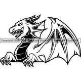 New Angry Dragon with long wings and teeth Mascot Sports Team Design Vector Clipart SVG