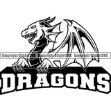 Animal Angry Dragon with long wings Sports Team Mascot with text Dragons Design Vector Clipart SVG