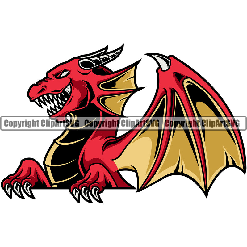 Sports Team Colorful Angry Dragon With Long Wings Mascot Logo Design Vector Clipart SVG