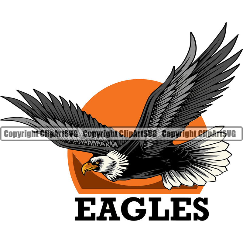 American Eagle Bird Freedom Flying Predator Sun Illustrate Logo Image Title ClipArt SVG