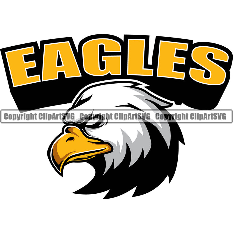 American Eagle Bird Yellow Color Sports Team With White Head Mascot With Text ClipArt SVG