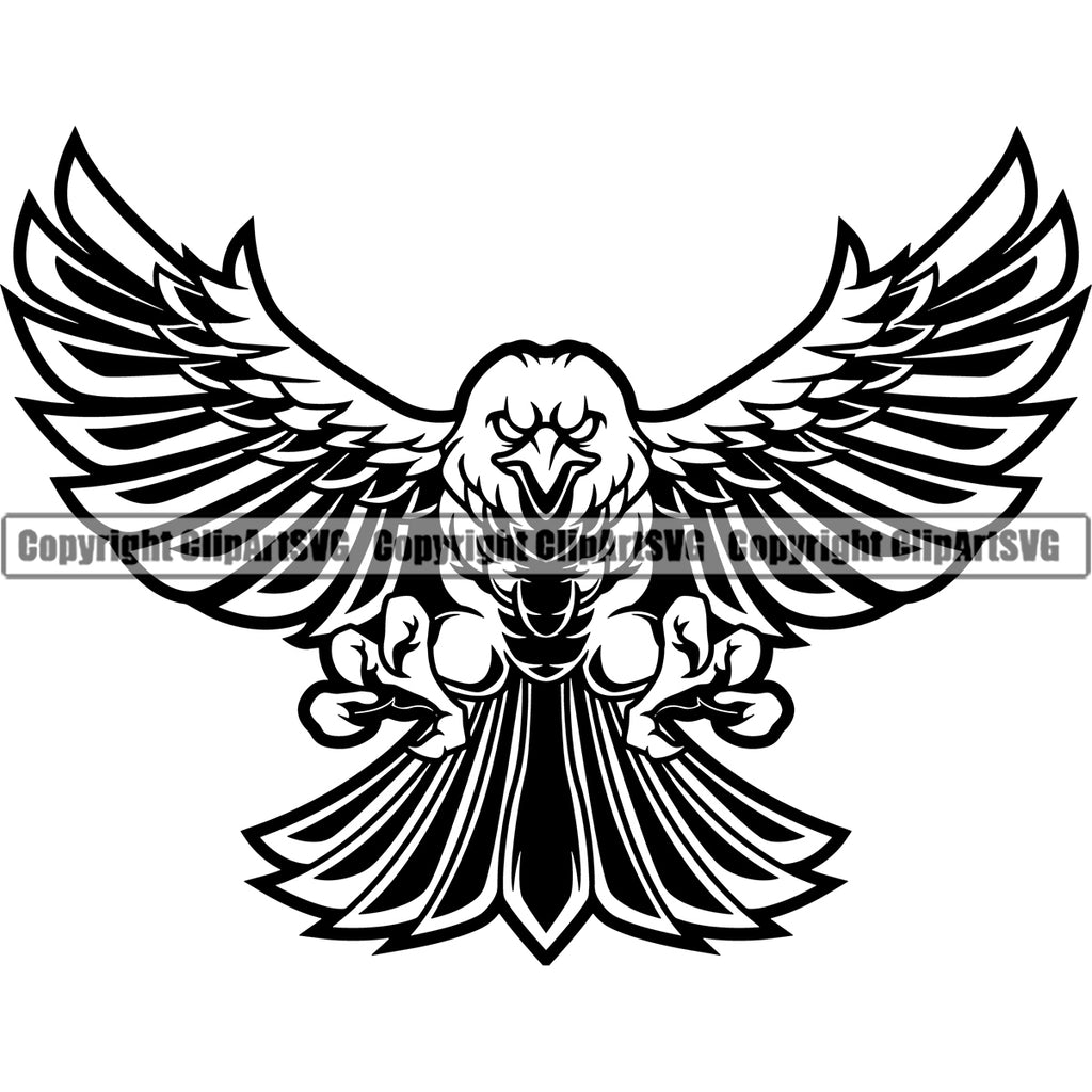 eagle wings spread clipart black and white