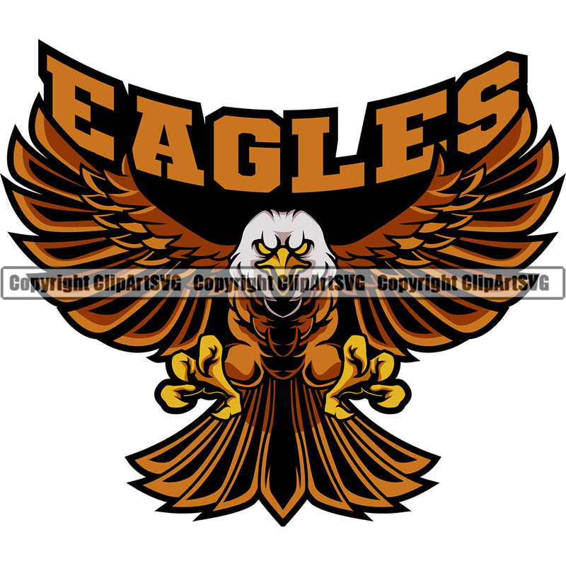 Animal Eagles Flying Eagle Color Art With Text Icon Design Sports Team Mascot Game Fantasy eSport Emblem Logo Symbol Clipart SVG