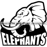 Big Angry African Elephant With Trunk Text Include Sports Team Mascot Logo With Vector Design ClipArt SVG