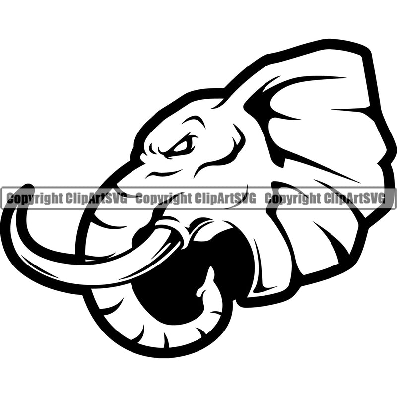 Zoo Nature Elephant Head With Trunk Text Include Sports Team Angry Mascot Logo Design ClipArt SVG